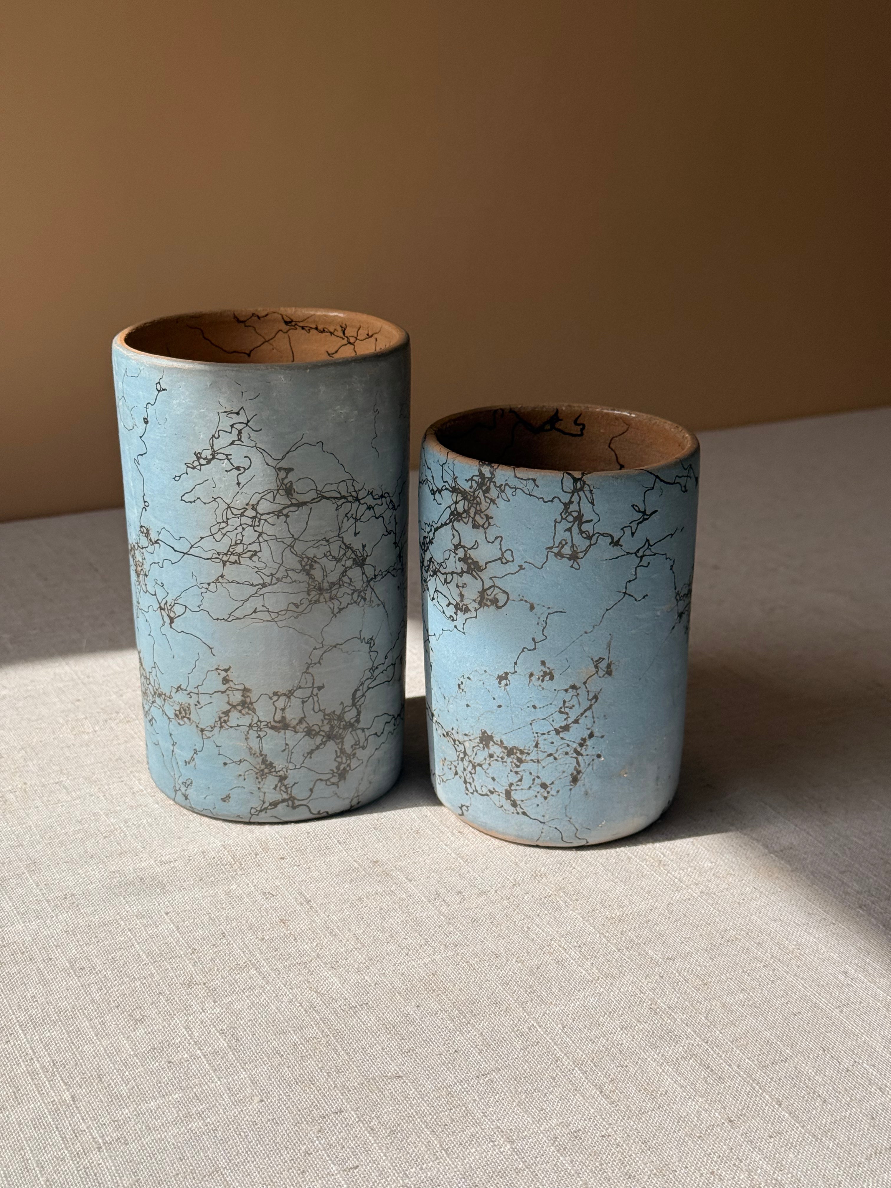 Binni Zaa Indigo Collection | Atzompa Smoke-Etched Tumblers